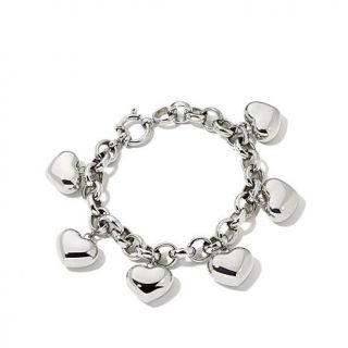 Stately Steel "Puff Heart" Charm 7 1/2" Stainless Steel Bracelet   7658347