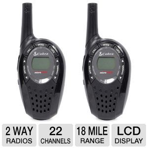 Cobra CXT 227 MicroTalk 2 Way Radios   18 Mile Range, 22 Channels, UHF/FM, VOX, Key Lock, Roger Beep Tone, 5 Call Tones, Auto Squelch, LCD Display   INCLUDES Rechargeable Batteries & Y Wall Charger
