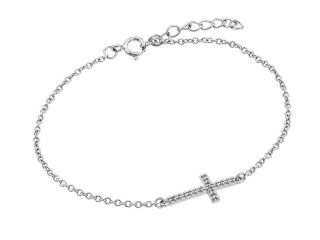 Women's Sterling Silver 925 Cubic Zirconia CZ Cross Religious Bracelet 7.5" 567 bgb00132