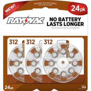 Rayovac Type 312 Hearing Aid Batteries, 24 Pack