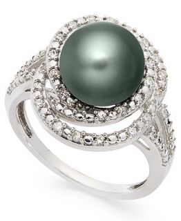 Sterling Silver Ring, Cultured Tahitian Pearl and Diamond (1/5 ct. t.w