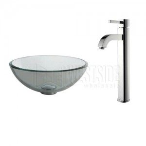 Kraus C GV 101 14 12mm 1007CH Clear 14 inch Glass Vessel Sink and Ramus Faucet   Chrome