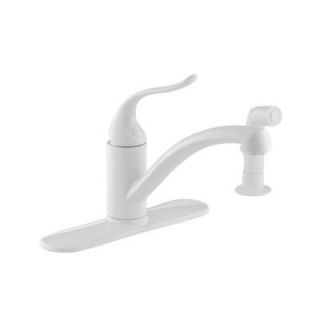 KOHLER Coralais 3 Hole Single Handle Side Sprayer Kitchen Faucet in White K 15072 P 0