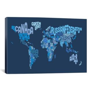iCanvas 'Typographic Text World Map IV (Blue)' by Michael Thompsett Graphic Art on Canvas