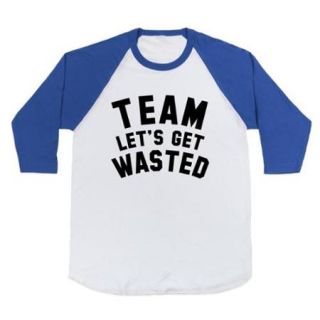 White/Royal Team Lets Get Wasted Baseball Graphic T Shirt (Size XL) NEW Unique