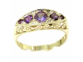 Carved Solid English Yellow 9K Gold Natural Amethyst Ring   Size 8.5   Finger Sizes 5 to 12 Available