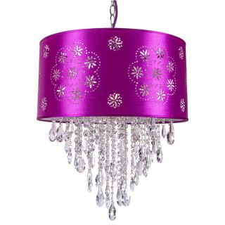 One Light Pendant with a Purple Shade and Clear European Crystals