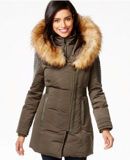 Madison Expedition Faux Fur Trim Layered Asymmetrical Down Coat