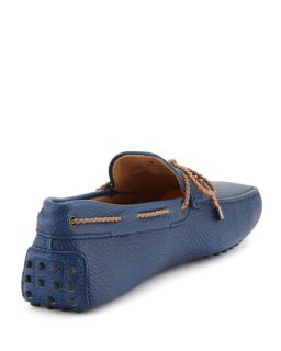 Tods Braided Pebbled Leather Driver, Blue