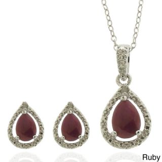 Dolce Giavonna Sterling Silver Gemstone and Diamond Accent Teardrop
