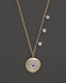Meira T Yellow Gold Evil Eye Necklace with Diamond Bezels, 16"