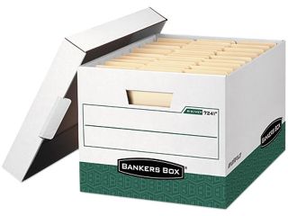 Bankers Box 07241   R Kive Max Storage Box, Letter/Legal, Locking Lid, White/Green, 12/Carton