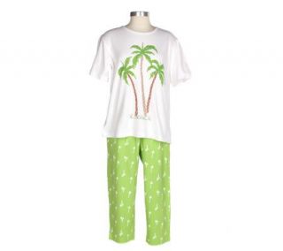 Quacker Factory Palm Trees T shirt and Capri Pants —