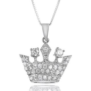 Alexandria Collection CZ Sterling Silver Crown Pendant, 18"