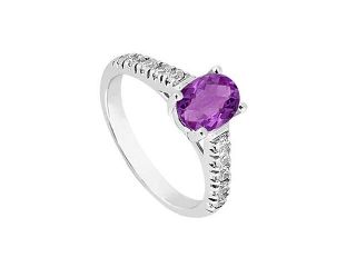 Amethyst and Triple AAA Quality CZ Fashion Ring in 14K White Gold 1 Carat Total Gem Weight