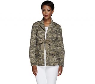 G.I.L.I. Stretch Canvas Camo Printed Jacket with Tie Front —