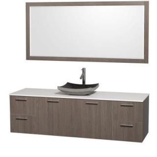 Wyndham Collection Amare 72 in. Vanity in Grey Oak with Man Made Stone Vanity Top in White and Black Granite Sink WCR410072GOWHGS1SN