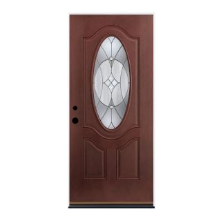 Therma Tru Benchmark Doors Delano 2 Panel Insulating Core Oval Lite Right Hand Inswing Dark Mahogany Fiberglass Stained Prehung Entry Door (Common: 36 in x 80 in; Actual: 37.5 in x 81.5 in)