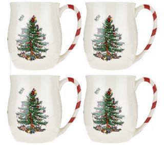 Spode Christmas Tree S/4 14 oz. Candy Cane Mugs —