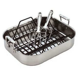Stainless Steel 16 Roasting Pan with Rack and Turkey Forks by All
