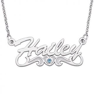 Sterling Silver Script Name Necklace with Birthstone Heart   7096812