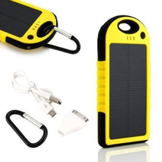5000mAh Portable Shockproof Waterproof Solar Charger Battery Panal Double USB Power Bank for Cell Phone MP3  Yellow