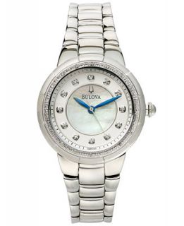 Bulova Womens Diamond Accent Stainless Steel Bracelet Watch 34mm