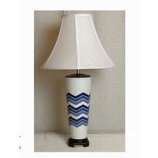 Lamp Factory Flamestitch 27 H Table Lamp with Bell Shade; Blue and White