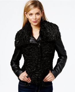 GUESS Faux Fur Contrast Jacket   Coats   Women