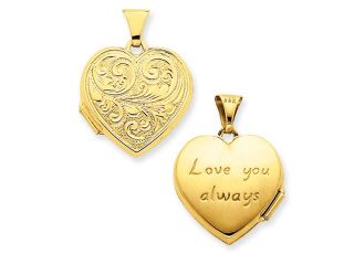 Scrolled Love You Always Heart Locket in 14k Yellow Gold