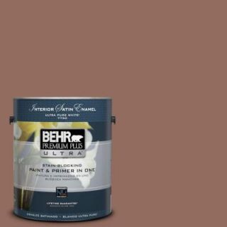 BEHR Premium Plus Ultra 1 gal. #220F 6 Chocolate Curl Satin Enamel Interior Paint 775301