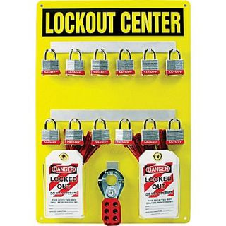 Accuform Signs Lockout Center Board With Kit and 12 Padlock, Black On Yellow