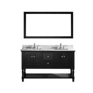 Virtu USA Julianna 60 in. W x 36 in. H Vanity with Marble Vanity Top in Carrara White with White Square Basin and Mirror MD 3160 WMSQ ES