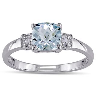 Miadora Sterling Silver Aquamarine and Diamond Fashion Ring