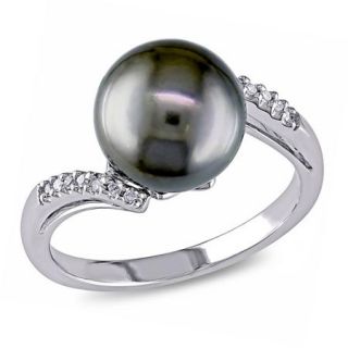 9 9.5mm Black Tahitian Pearl and Diamond Accent 10kt White Gold Bypass Ring