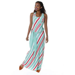 Hadari Womens Contemporary Sleeveless Striped Belted Maxi Dres