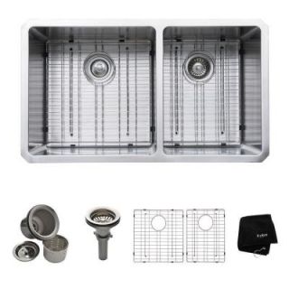 KRAUS All in One Undermount Stainless Steel 33 in. Double Bowl Kitchen Sink KHU103 33