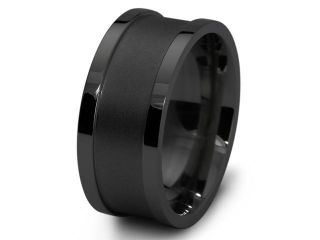 TIONEER® Matte Midnight Black Stainless Steel Ring with Satin Raised Edges