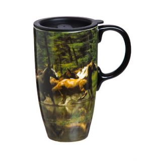 Cypress Home 17 oz. Horse Play Ceramic Latte Travel Cup with Gift Box