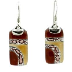 Sterling Silver Golden Highway Glass Rectangle Earrings (Chile)