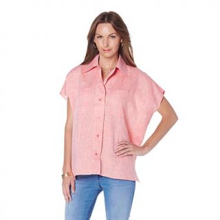 DG2 by Diane Gilman Linen Button Down Droptail Shirt   7694062