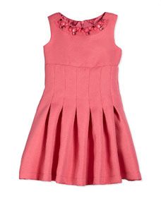 Zoe Embossed Jacquard Fit and Flare Dress, Coral