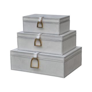 Dimond Home Nested White Leather and Brass Boxes   17507236