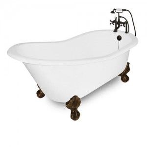 American Bath Factory T131F OB 61" Wintess Bathtub   White w/ Old World Bronze Finish