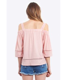 Leather And Sequins Pink Off The Shoulder Linen Blouse (384473001)