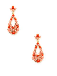 Coral & Orange Cabochon Teardrop Earrings by Kenneth Jay Lane