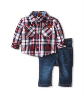 7 For All Mankind Kids Plaid And Denim Set Infant Red Plaid