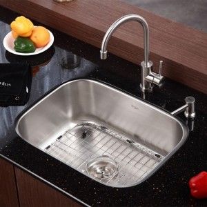 Kraus KBU12 KPF2160 SD20 23 inch Undermount Single Bowl Stainless Steel Kitchen Sink with Kitchen Faucet and Soap Dispenser