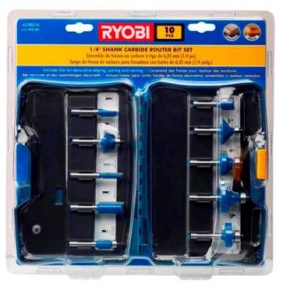 Ryobi 10 Pieces Carbide Router Bit Set A25RS10