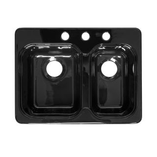 Lyons Style EE 19.5 in x 25 in Black Double Basin Acrylic Drop In or Undermount 3 Hole Commercial Kitchen Sink